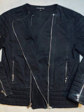 Balmain Denim Moto Jacket - Black - XXL